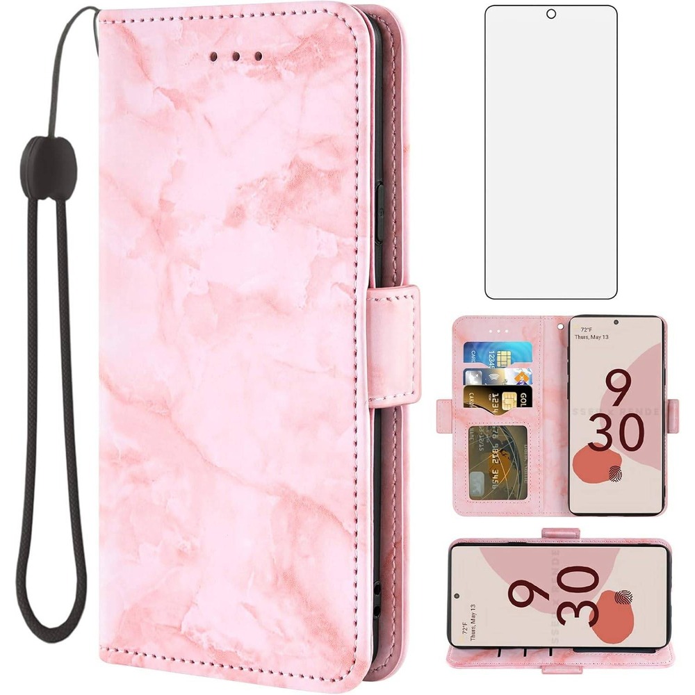 Pink Marble Wallet Phone Case for Google Pixel 6 DLSDK w/ Card Slots Lanyard-NWT